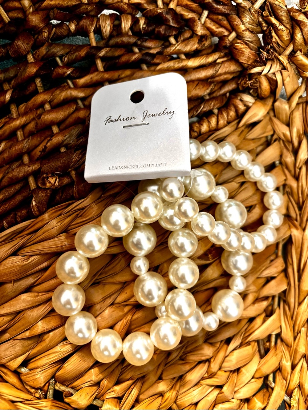 Fashion Jewelry Pearl Stretch Bracelet Set - White Faux Pearls